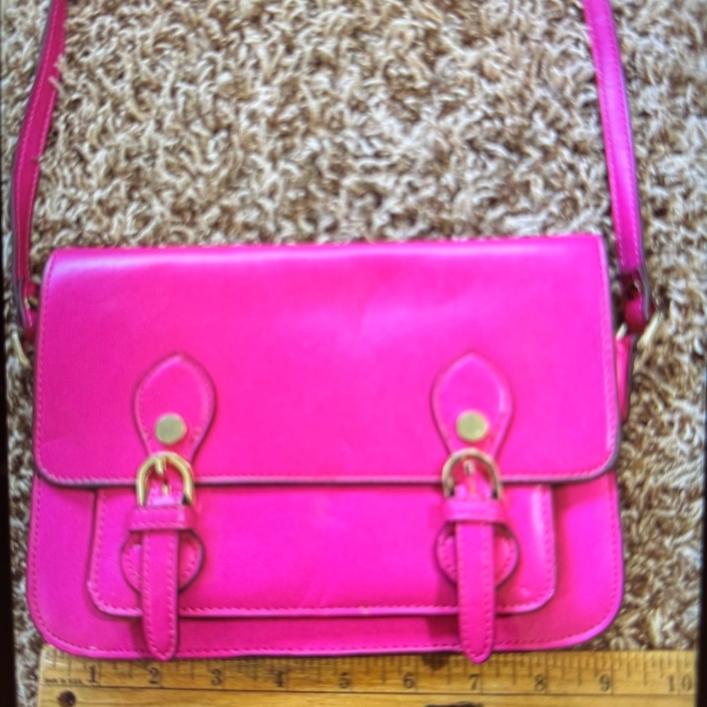 Vibrant Pink Crossbody Bag with Gold Accents
